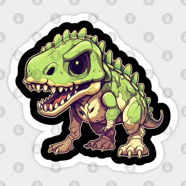Green Scary Chibi T-Rex Isometric Dinosaur Sticker by DanielLiamGill